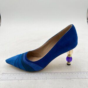 FOWT Navy Rainbow Wave Pattern Pointed Toe Party Pumps Jewelry High Heel Shoes